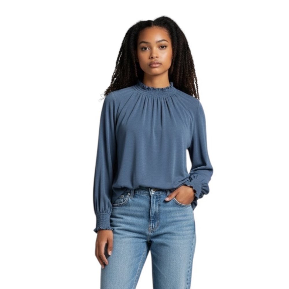 Sundry for Evereve Smocked High Neck Top Minimalist Classic